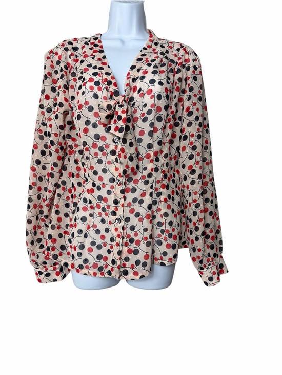 Bettie Page Tops - Sheer Blush/Tan With Red And Black Bettie Page By Tatyana Blouse Size Large